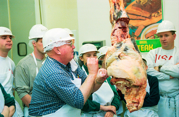 Students participate in a Meat Cutting Lab. February 2000.