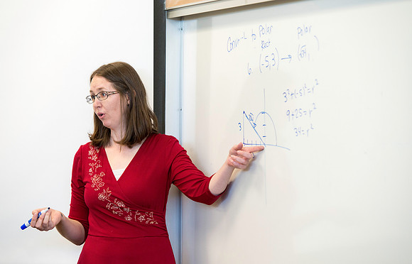 Exemplary Faculty Jen Baxter teaches a Trigonometry class in the Ricks Building.