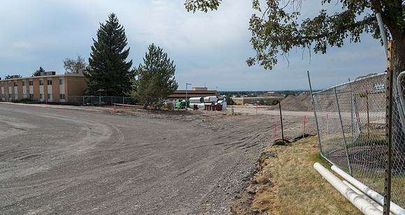 The new parking lots, where the dorms used to be, continue to be worked on.