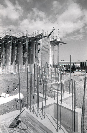 Construction takes place on the Religion Building site.