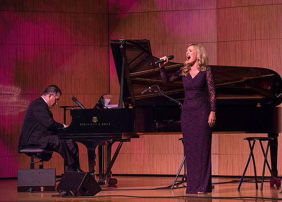 Marvin Goldstein and Vanessa Joy perform in the Barrus Concert Hall during education week at BYU-Idaho.
