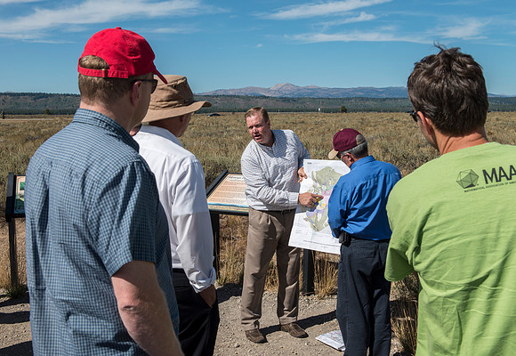 Geology Instructor, Dan Moore takes a group of faculty up to Island Park and Mesa Falls, teaching about the Henrys Fork Caldera and answering Geology questions about the area.