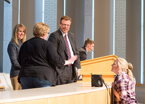 Parents meet with President and Sister Gilbert along with others members of the Executive Office during a Q&A.
