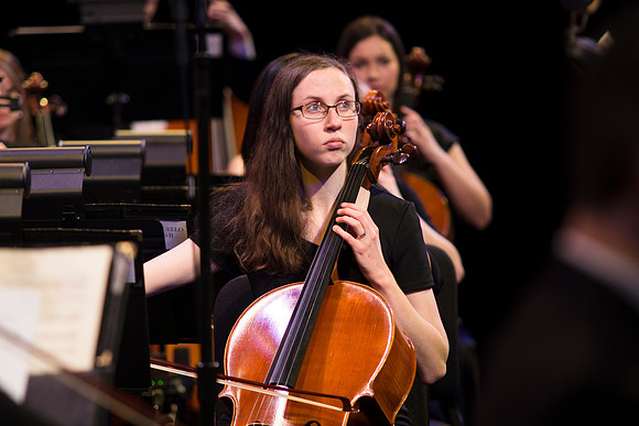 Brigham Young University-Idaho's Symphony Orchestra, Collegiate Singers, Concert Choir, Men's Choir, and Women's Choir rehearses in the I-Center for their "The Redeemer" performance.