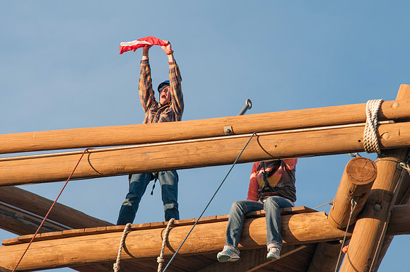 Students made it to the top of ropes course, enjoying the view, Spring 2013