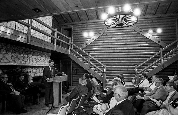 The Natural Science Center is dedicated. Island Park, Idaho. September 1996. President Bednar