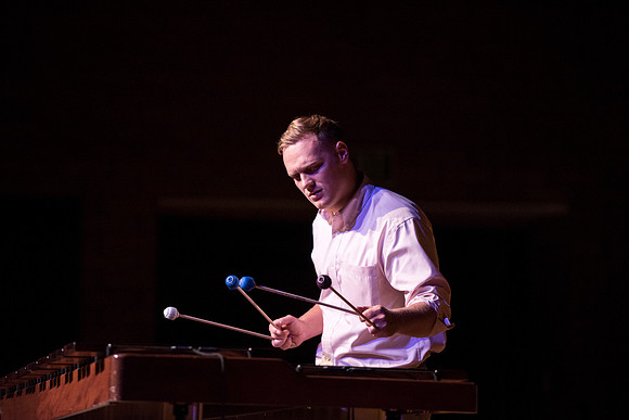 Graduate James Densley, of the College of Performing and Visual Arts, perform at Convocation. Photo by Ryan Chase