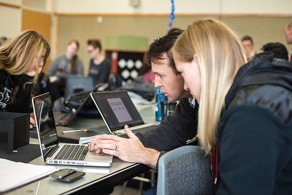 Graphic Design Class taught by Shawn Randall. Students work in teams designing museum space for the Geotourism Museum in Driggs, Idaho. The winning group will help implement their design.