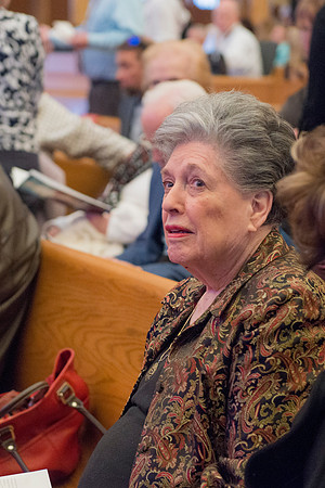 Composer of 'The Redeemer', Robert Cundick's wife enters the tabernacle to see her late husband's finished product. Photo by Ryan Chase.