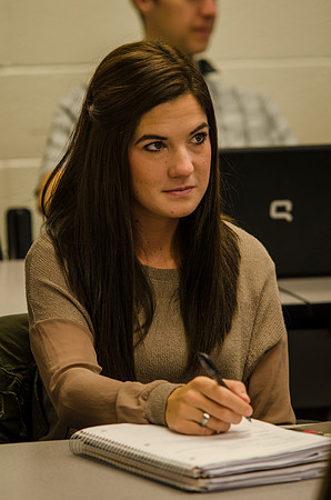 Students listen to their English professor during a class in the Joseph Fielding Smith Building.