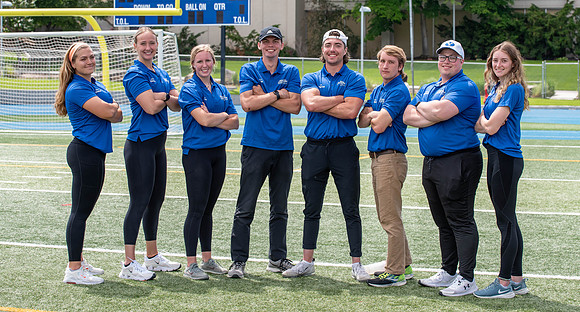 Students participate in a Speed and Agility Camp at the BYU-Idaho stadium.