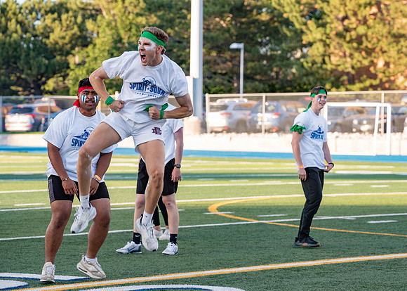 BYU-Idaho Football Teams compete in the Final Game of the Season. Students cheer them on from the stands, as the spirit team and Rix Stix Rally them up.