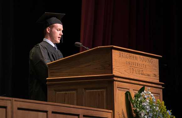 BYU-Idaho graduation. Convocation for the Colllege of Business and Communication. Scripture Reading, Ryan Gardener, Financial Economics