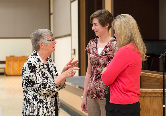 Dr. Maryellen Weimer addresses the faculty during a luncheon. Maryellen Weimer, Professor Emerita of Teaching and Learning at Penn State Berks, edits The Teaching Professor, a monthly higher education