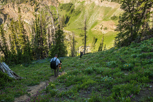 A massive rock buttress, several hundred feet tall on the South boundry of the Jackson Hole Ski resort. (Decent into canyon to base of buttress)