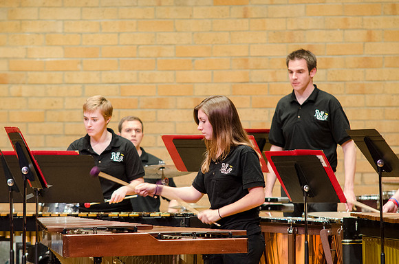 Students playing percussions at the RixStix concert, Spring 2013