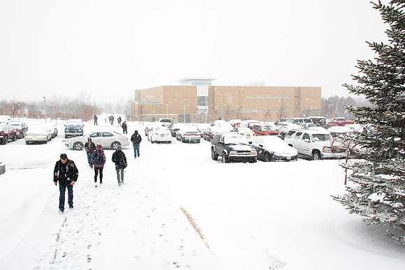 Snow covers campus the second week of Winter Semester.