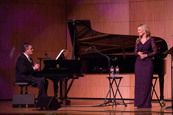 Marvin Goldstein and Vanessa Joy perform in the Barrus Concert Hall during education week at BYU-Idaho.