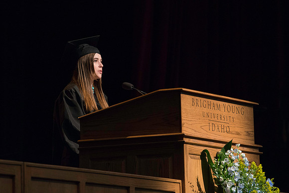 BYU-Idaho graduation. Convocation for the Colllege of Business and Communication. Student Speaker, Nikki Siegel, Communications