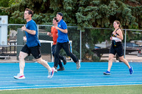 Faculty and community members of BYUI at Speed and Agility triathlete trannings at the stadium.