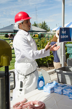 Student teaching others about Meat Science at BYU-Idaho's first Ag Days