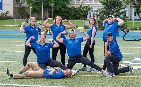Students participate in a Speed and Agility Camp at the BYU-Idaho stadium.