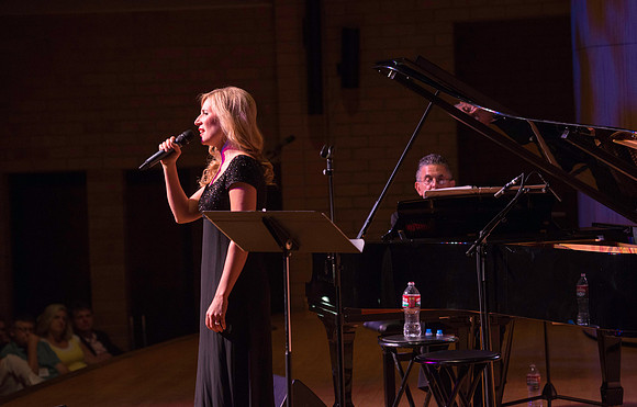Marvin Goldstein and Vanessa Joy perform in the Barrus Concert Hall during education week at BYU-Idaho.