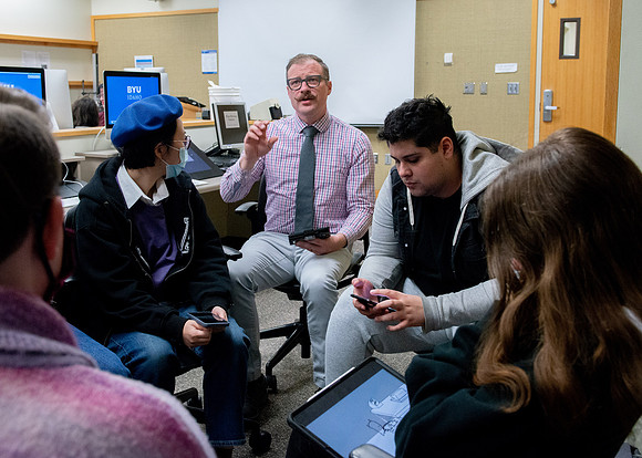 Joshua Abegglen teaching in the character animation class.