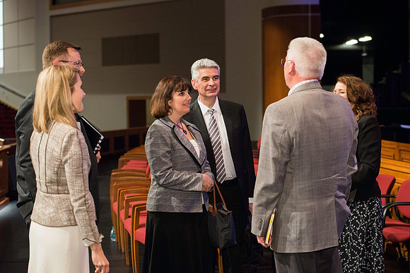 Bishop Gérald Caussé and his wife with Trish and Joe Gannaway.