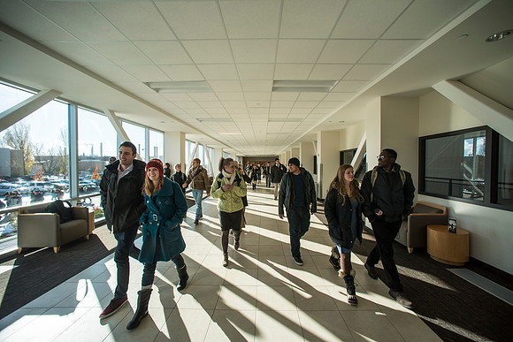 Students exiting the the BYU-Idaho Center after devotional.