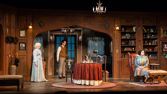 Drama dress rehearsal for the Blithe Spirit play in the Snow theater.