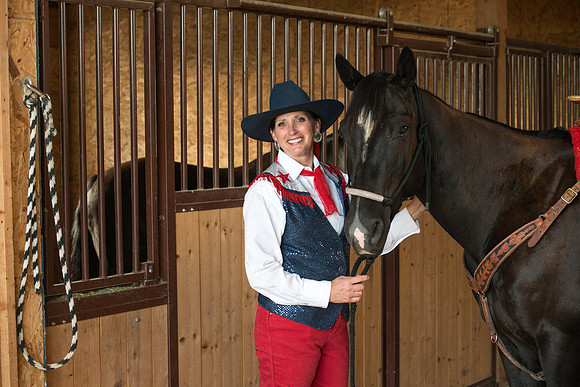 An American horseback rider with her horse Boon. Marketing photos for Online Recruiting.