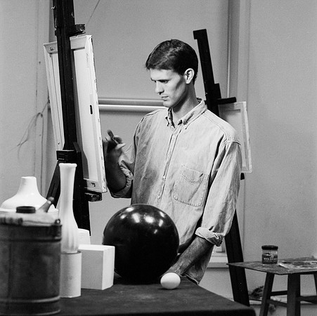 Jayson Russell, Art Major, works on a still life painting.