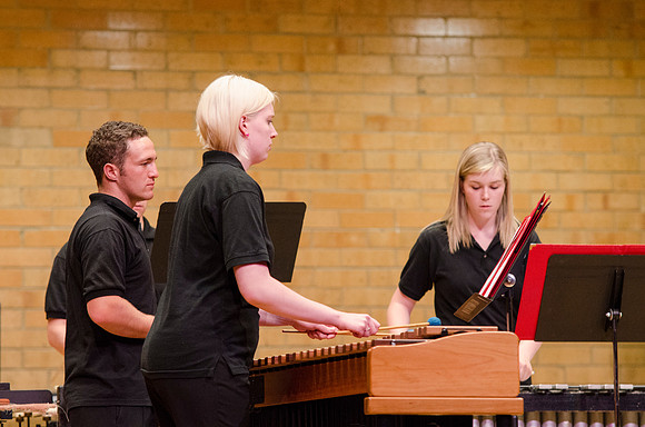 Students playing percussions at the RixStix concert, Spring 2013
