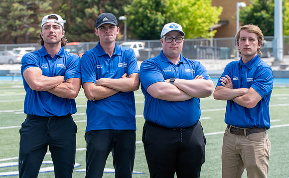 Students participate in a Speed and Agility Camp at the BYU-Idaho stadium.