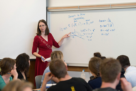 Exemplary Faculty Jen Baxter teaches a Trigonometry class in the Ricks Building.