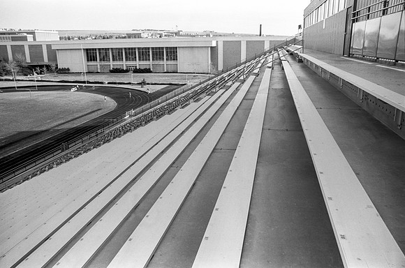 A view of the John W. Hart Building from the top of Viking Stadium
