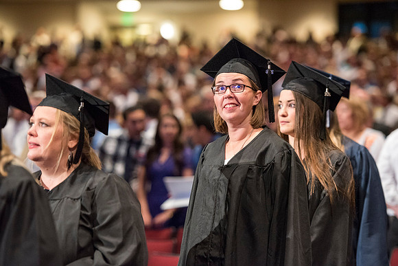 Graduates of Brigham Young University-Idaho entering Convocation ceremony of the Spring 2016 semester. Photo by Ryan Chase.