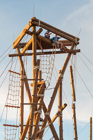 Students made it to the top of ropes course, enjoying the view, Spring 2013