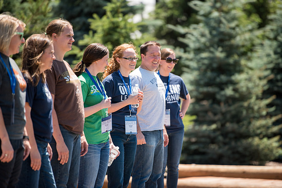 Online Instructors come to BYU-Idaho campus for further learning to enhance teaching skills. Instructors take their turn at the Ropes Course.