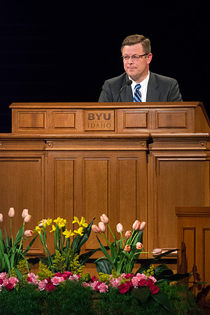 President Clark G. Gilbert speaks at the devotional of the start of the new semester.