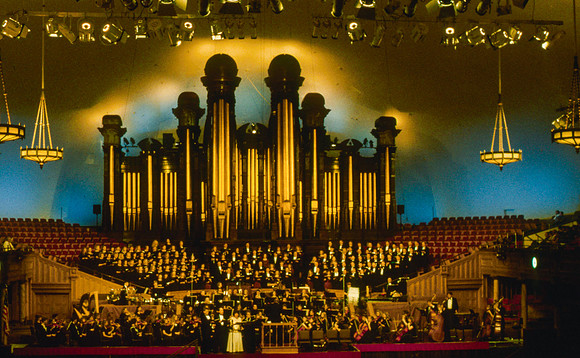 Orchestra and Choir members in the Sacred Music Series: Visions of Eternity performance. Performance located in the Salt Lake Tabernacle.