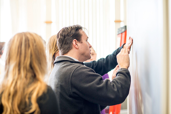 Graphic Design Class taught by Shawn Randall. Students work in teams designing museum space for the Geotourism Museum in Driggs, Idaho. The winning group will help implement their design.