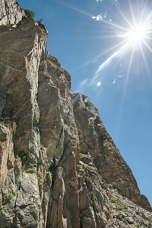 A massive rock buttress, several hundred feet tall on the South boundry of the Jackson Hole Ski resort. (Rock climbing video shoot directed by Michael Ballard and assisted by Taylor Ray. Scott Hurst b