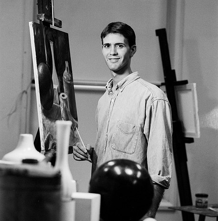 Jayson Russell, Art Major, works on a still life painting.