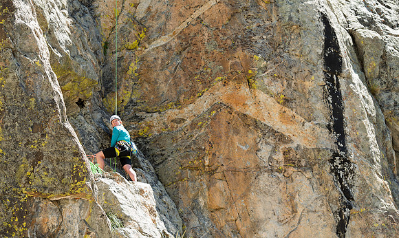 A massive rock buttress, several hundred feet tall on the South boundry of the Jackson Hole Ski resort. (Rock climber Kate West)