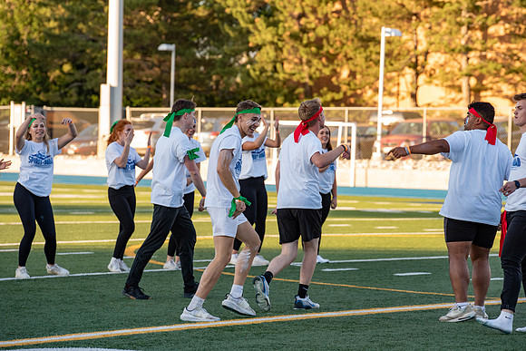 BYU-Idaho Football Teams compete in the Final Game of the Season. Students cheer them on from the stands, as the spirit team and Rix Stix Rally them up.