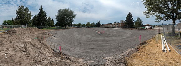 The new parking lots, where the dorms used to be, continue to be worked on.