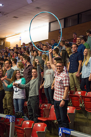 Students gather in the Hart auditorium for a date night with the Gilbert's.