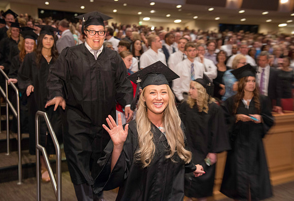 BYU-Idaho graduation. Graduates march in during the processional.